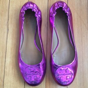 Purple metallic Tory Burch Reva flats